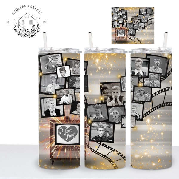 I Love Lucy 20 oz. Skinny Tumbler PNG Wrap, Sublimation Design, Instant Digital Download