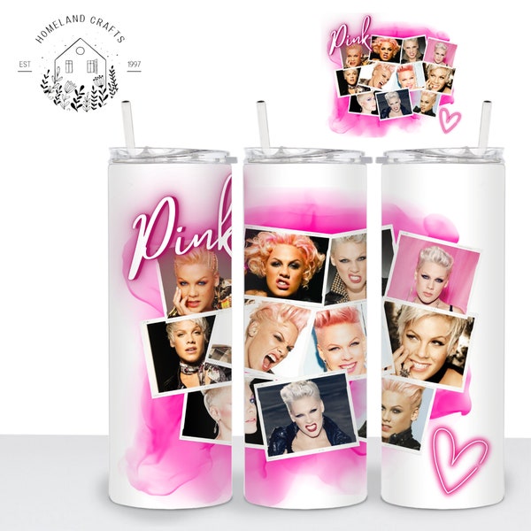 Pop Singer ROSE ET BLANC 20 oz. Skinny Tumbler PNG Wrap, Conception de sublimation, Téléchargement numérique instantané