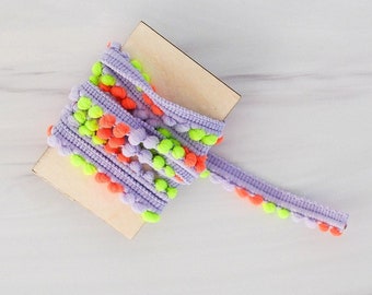 Purple Green Orange Mini Pom Pom Ribbon Trim / Gift Packaging / Gift Wrap / Pom Pom Yarn