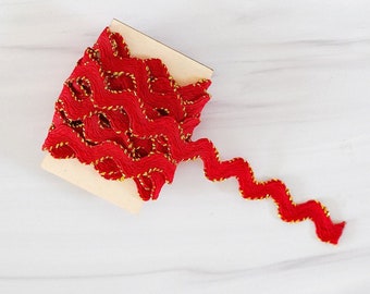 Red Gold Ric Rac Ribbon Trim / Gift Packaging / Gift Wrap / Gift Ribbon