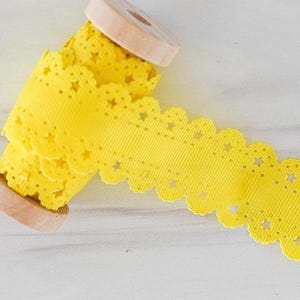 Lemon Yellow Hollowed-Out Star Grosgrain Ribbon / Gift Packaging / Gift Wrap / Gift Ribbon