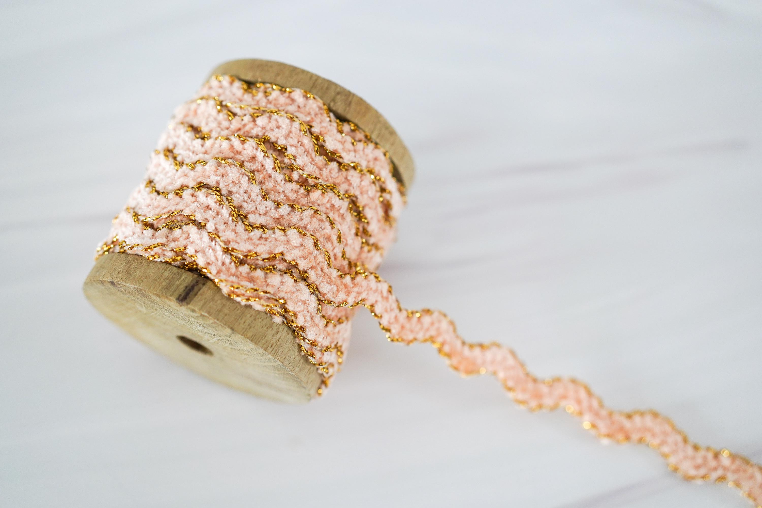 Peach Coloured Ric Rac Peach Chenille Metallic Ric Rac Ribbon / Gift Wrap Ribbon / Gift ...