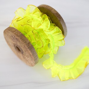 2 Yds Daffodil Yellow Ruffled Organza Ribbon Trim / Gift Packaging / Gift Wrap / Hair Bows