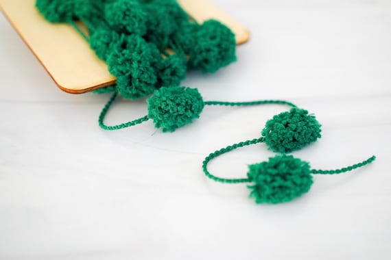 Dark Green Sparkly Pom Pom Ribbon Trim / Gift Packaging / Gift Wrap / Pom  Pom Yarn