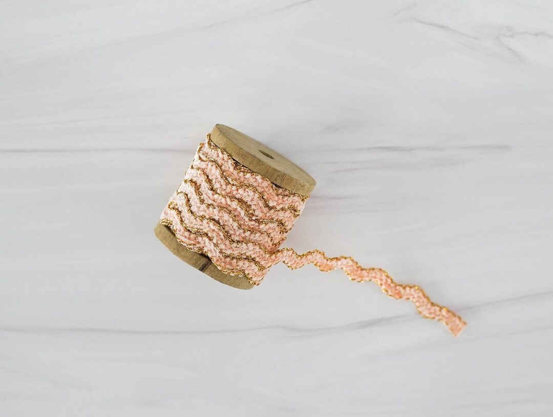 Peach Coloured Ric Rac Peach Chenille Metallic Ric Rac Ribbon / Gift Wrap Ribbon / Gift ...