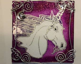 Handpainted glass unicorn suncatcher