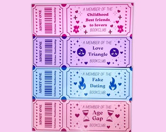 Romance Trope Ticket Bookmarks: Love Triangle, Fake Dating, Friends to Lovers, Age Gap