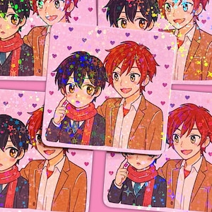 Sasaki and Miyano Sticker | BL Anime Fanart | 3 Inch Glossy Holographic Sticker | Chibi Boys Love Manga Inspired