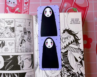 Marque-page sans visage | Marque-page Ghibli laminé brillant | Un cadeau animé pour un voyage à Chihiro | Coins arrondis