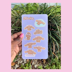Mocha Sanrio Sticker Sheet 4x7” Glossy Laminated | Kawaii Stickers | Hello Kitty and Friends Stationery image 2