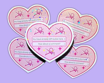AO3 Kudos Sticker, Heart-Shaped Fanfic Fandom Sticker, 3 inch