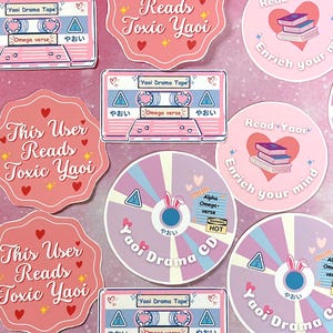 Adesivos Yaoi / Conjunto de 4 adesivos brilhantes para Fujoshi e Fudanshi / BL - Adesivos de amor para meninos