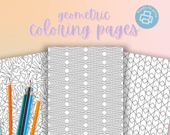 Geometric Coloring Printable | Adult Coloring Pages PDF | Calm Coloring Art Therapy | Minimalist Pattern Digital Coloring Pages for Adults