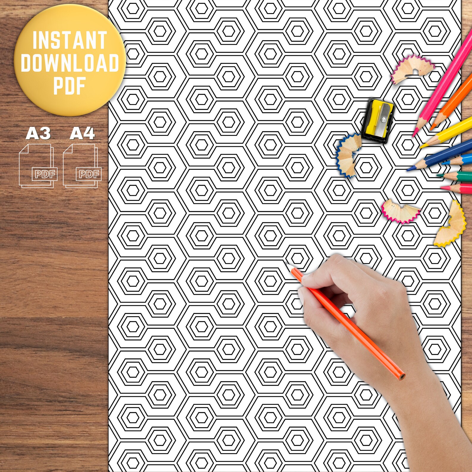 Midcentury Modern Hexagon Pattern Coloring Sheet Symmetrical - Etsy
