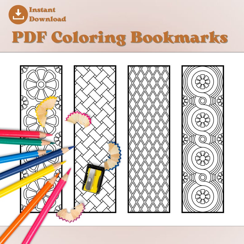 Printable Bookmarks PDF Coloring Cute Bookmark Stress Relief Etsy