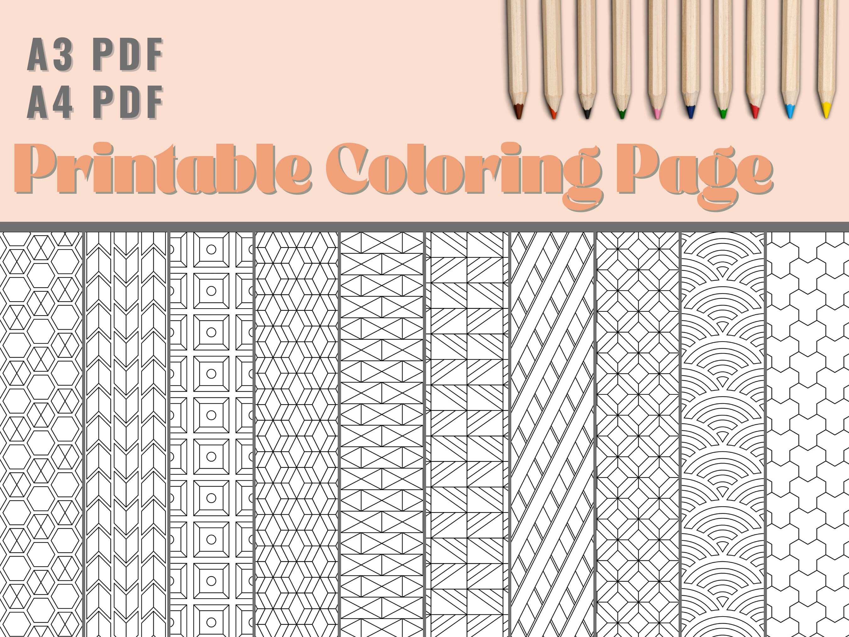10 Printable Patterns Coloring Pages, A4 PDF Coloring,shapes Coloring ...