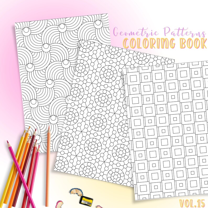 Geometric coloring pages printable PDF – stress relief and self-care adult coloring book