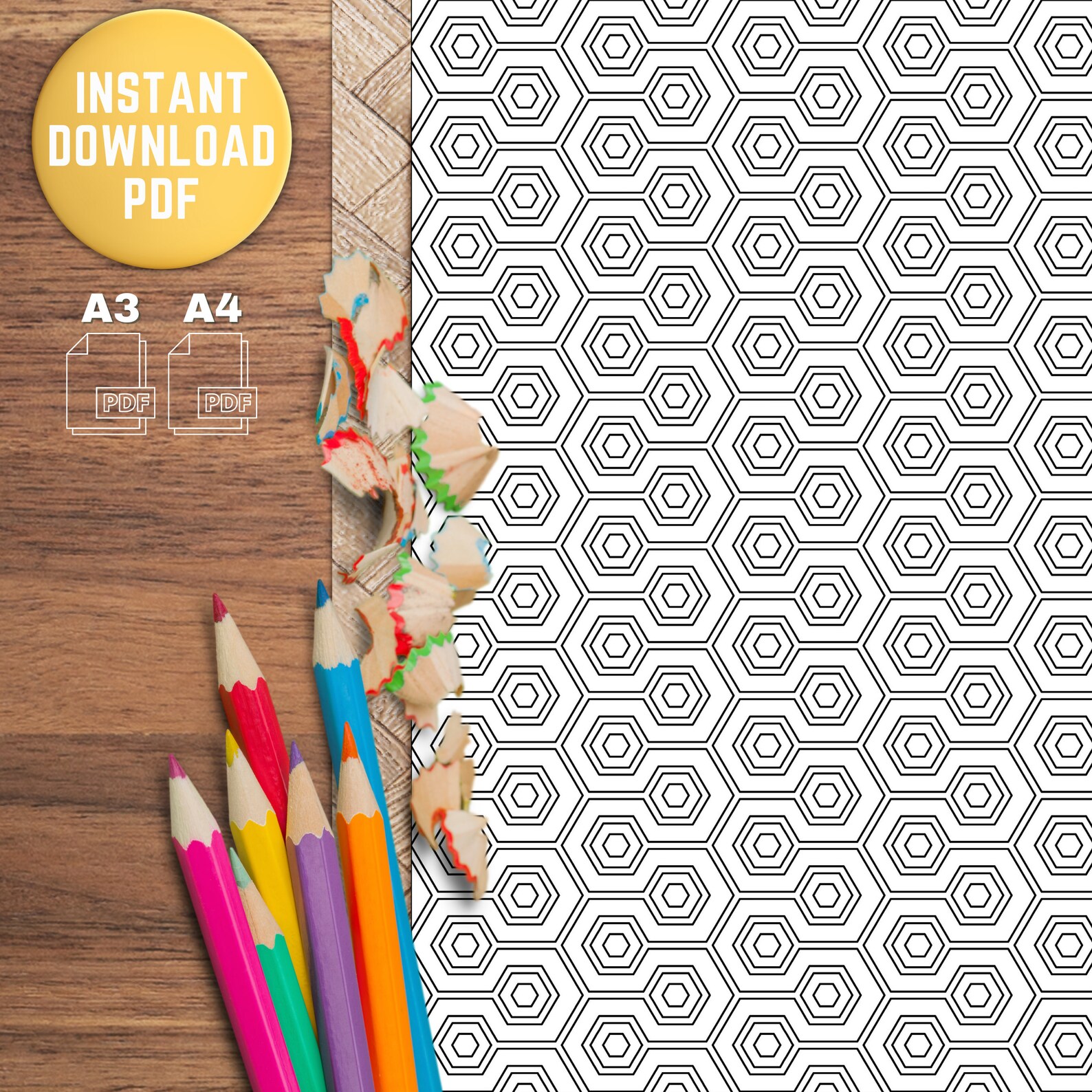 Midcentury Modern Hexagon Pattern Coloring Sheet Symmetrical - Etsy