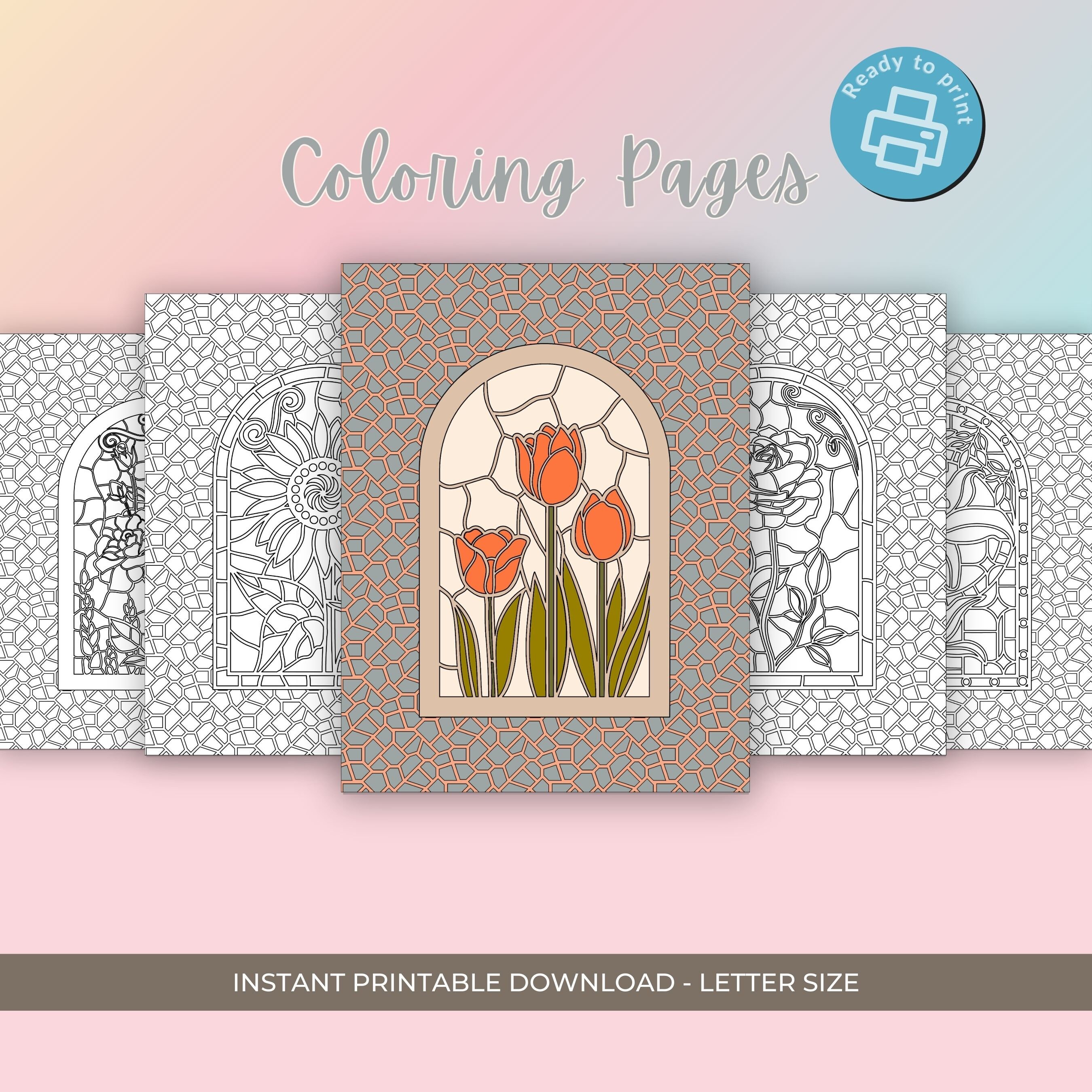 Flower Coloring Pages Floral Coloring Pages Relaxing Stress Relief ...