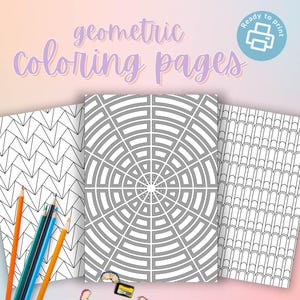 Minimalist abstract coloring page with clean geometric shapes and open spaces for modern, calming art therapy
