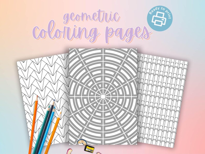 Minimalist abstract coloring page with clean geometric shapes and open spaces for modern, calming art therapy