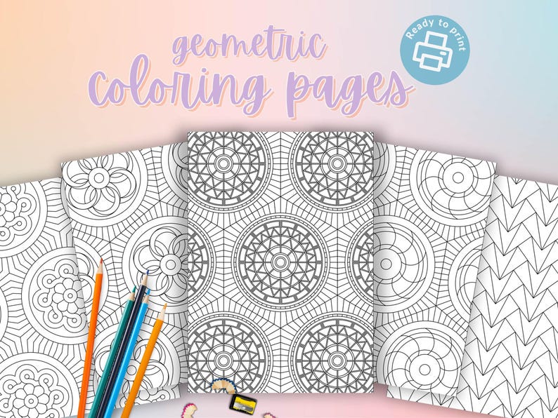 Printable abstract coloring page with geometric pattern for adult relaxation.