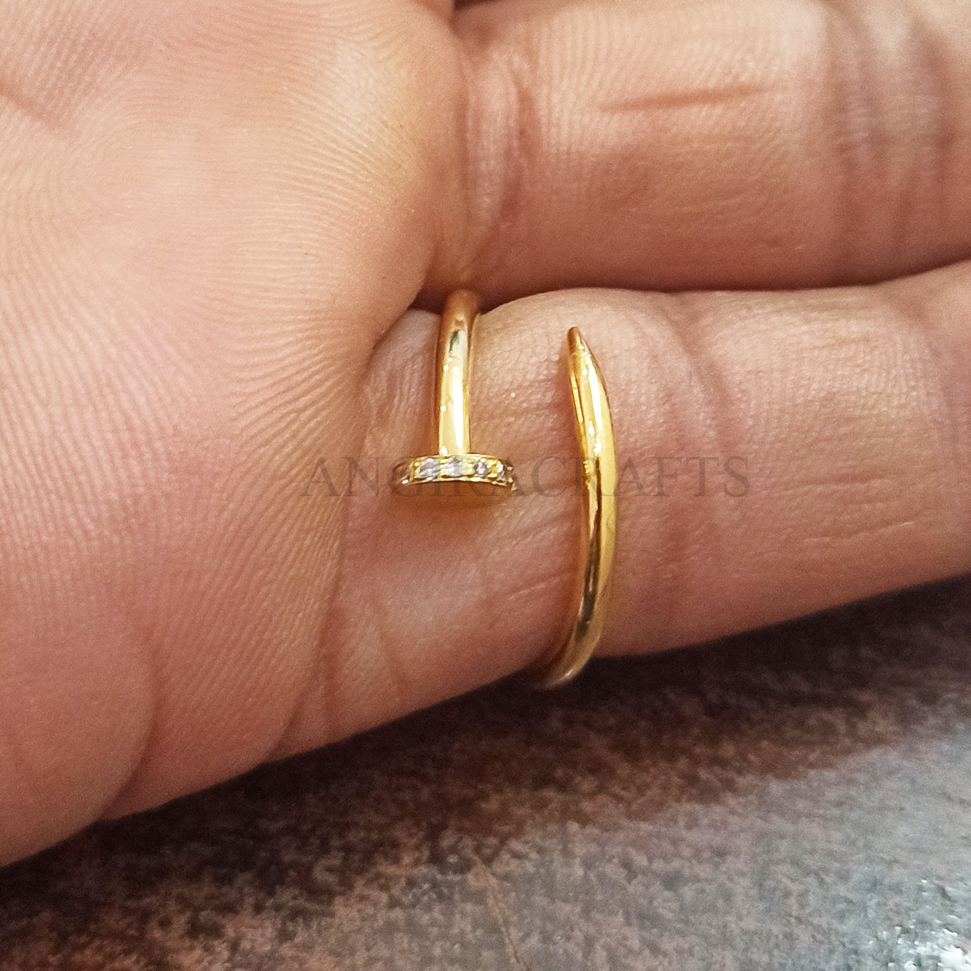 14k Solid Gold & Diamond Nail Head Ring / Nail Head Ring/ Etsy