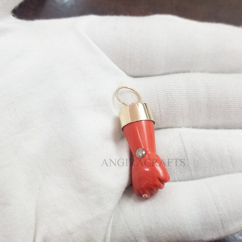 Gemstone Figa Pendant Jewelry 925 Solid Sterling Silver Coral Figa Hand Diamond Pendant Jewelry Silver Charms