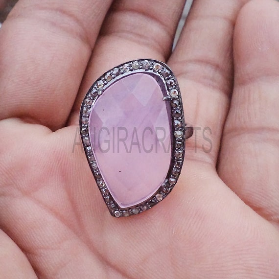 STERLING SILVER PINK TOPAZ AND DIAMOND RING STERLING SILVER PINK TOPAZ AND DIAMOND RING