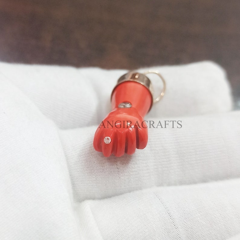 Gemstone Figa Pendant Jewelry 925 Solid Sterling Silver Coral Figa Hand Diamond Pendant Jewelry Silver Charms