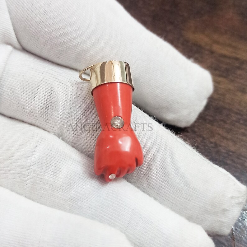 Gemstone Figa Pendant Jewelry 925 Solid Sterling Silver Coral Figa Hand Diamond Pendant Jewelry Silver Charms
