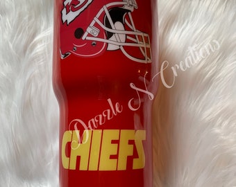 Replica Personalized Kansas City Chiefs Tumbler, 30 Oz, Double Walled Stainless Steel, sports team, fathers day, glitter, ombre, NFL, NBA