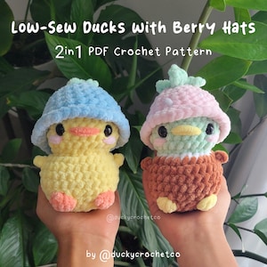 Low Sew Ducks with Berry Hats 2in1 pdf Crochet Pattern | digital, instructions, duck