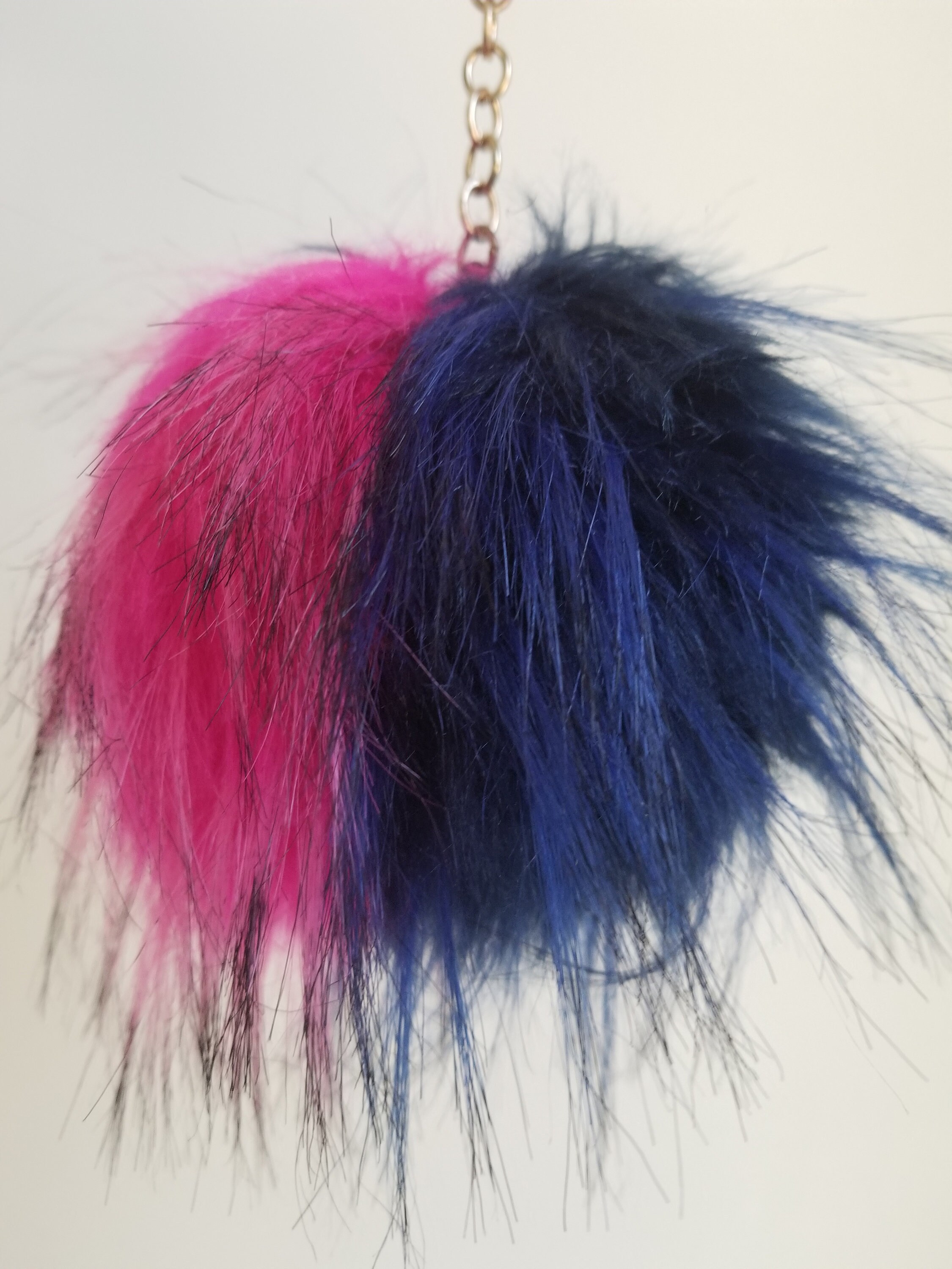 Pink and blue fuzzy ball keychain Etsy