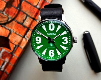 Raketa Zero Quartz Watch • Modern USSR Vintage Style • Green Dial • Retro Men&#39;s Wristwatch