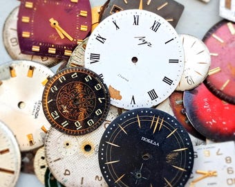 100g Vintage Watch Dials from USSR Steampunk Clock Faces for Art, Jewelry Making & Repair