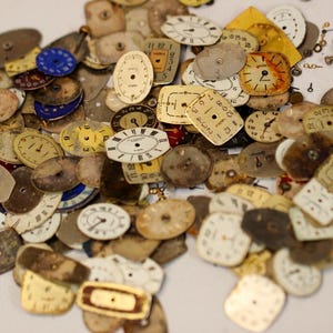 Vintage USSR Watch Parts – 102g Lot of Dials, Gears, Hands – Steampunk Craft Supplies