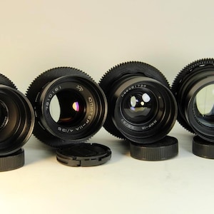 Vintage Anamorphic Lens Set – Helios 44-2, Mir-1V, Jupiter-11A, Jupiter-9 – Cine Mod USSR Glass