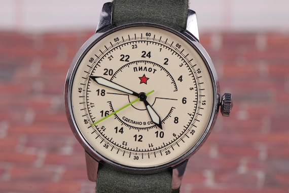 Vintage horloges Raketa Pilot Herenhorloge 12-uurs | Etsy België