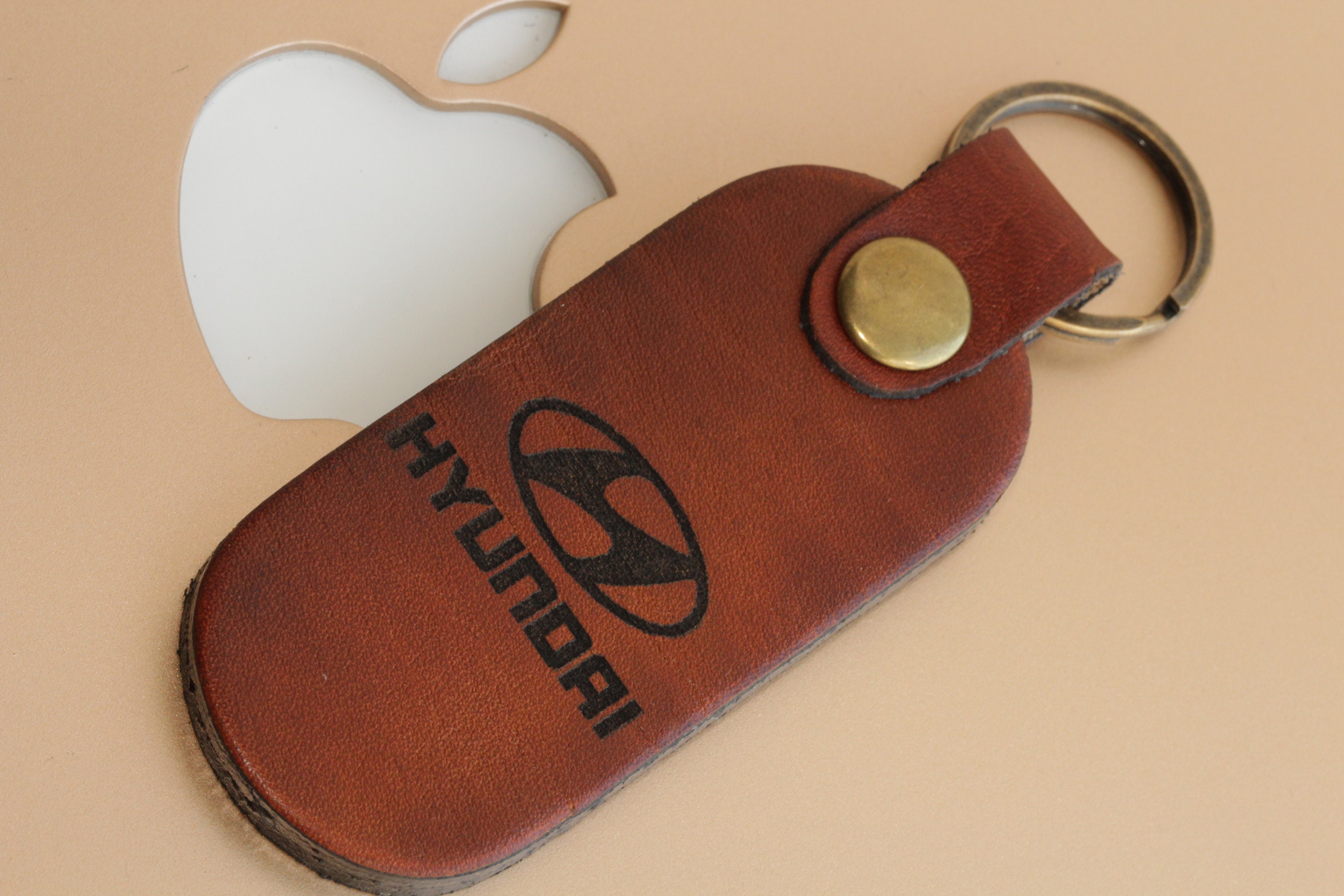 Hyundai Key ring Leather Keychain Stamped keychain Leather Etsy
