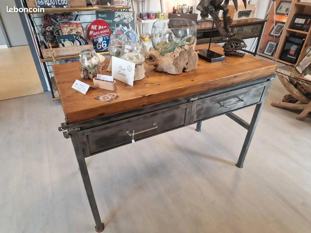 Table Haute Industrielle Billot - Acier & Bois - Style ÃŽlot Central