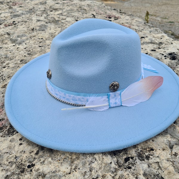 chapeau fedora bleu ciel custom