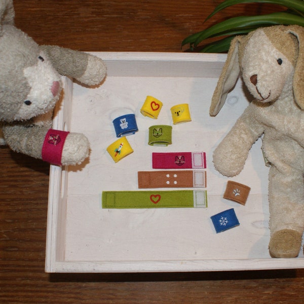 Wiederverwendbare Spiel-Pflaster aus natürlichem Filz mit gestickten Motiven zum kreativen Spielen, 5er Set, Arztkoffer-Zubehör für Kinder