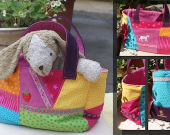 Aufwendige Patchwork Tasche (Bio-Baumwolle) - Kindergartentasche mit Erdbeere und Einhorn - Unikat