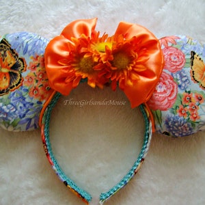 Mouse Ears Headband Floral Mouse Ears Orange Butterfly Ears Ready to Ship