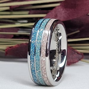 Pierścień pamiątkowy do kremacji, 3 kanały, szerokość 8 mm - Biżuteria na pamiątkę śmierci zwierzęcia - Pierścień na popiół - Pierścień na włosy - Biżuteria do kremacji