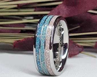 Memorial Cremation Ring 3 Channel - 8mm wide -Pet loss Jewelry - Ash Ring - Hair Ring - Cremation Jewelry