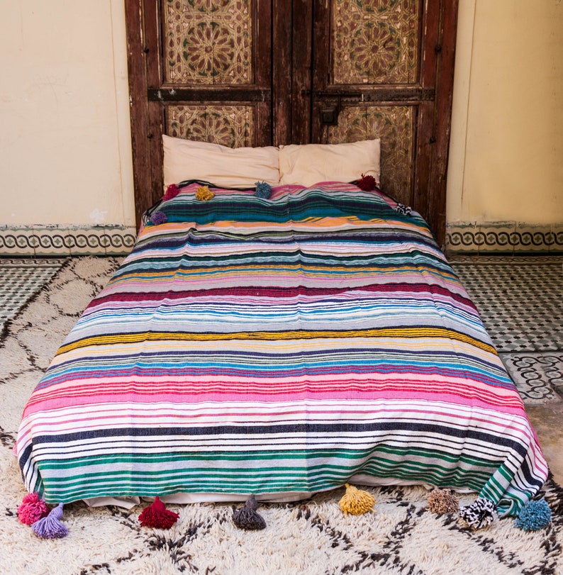 Moroccan Pom pom Blanket Pom poms 100 Moroccan Throw Etsy