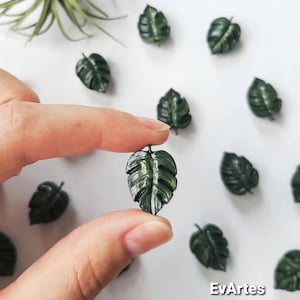 Handmade Set of 3 Mini Monstera Leaf Resin Fridge Magnets, Painted Tropical Leaves Magnet Set, Cute Green Plant Lover Gift for Plants Mama