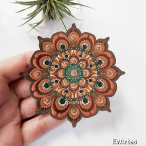 Autocollant en vinyle laminé découpé à la main, patine cuivre oxydé de la peinture originale de mandala en pointillé, autocollants mats bohèmes pour gobelet bouteille d'eau